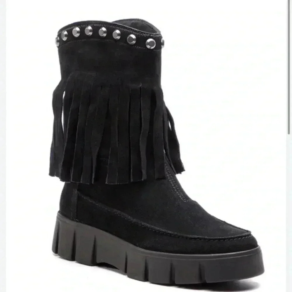 Lug  sole fringe suede‎ geox boots